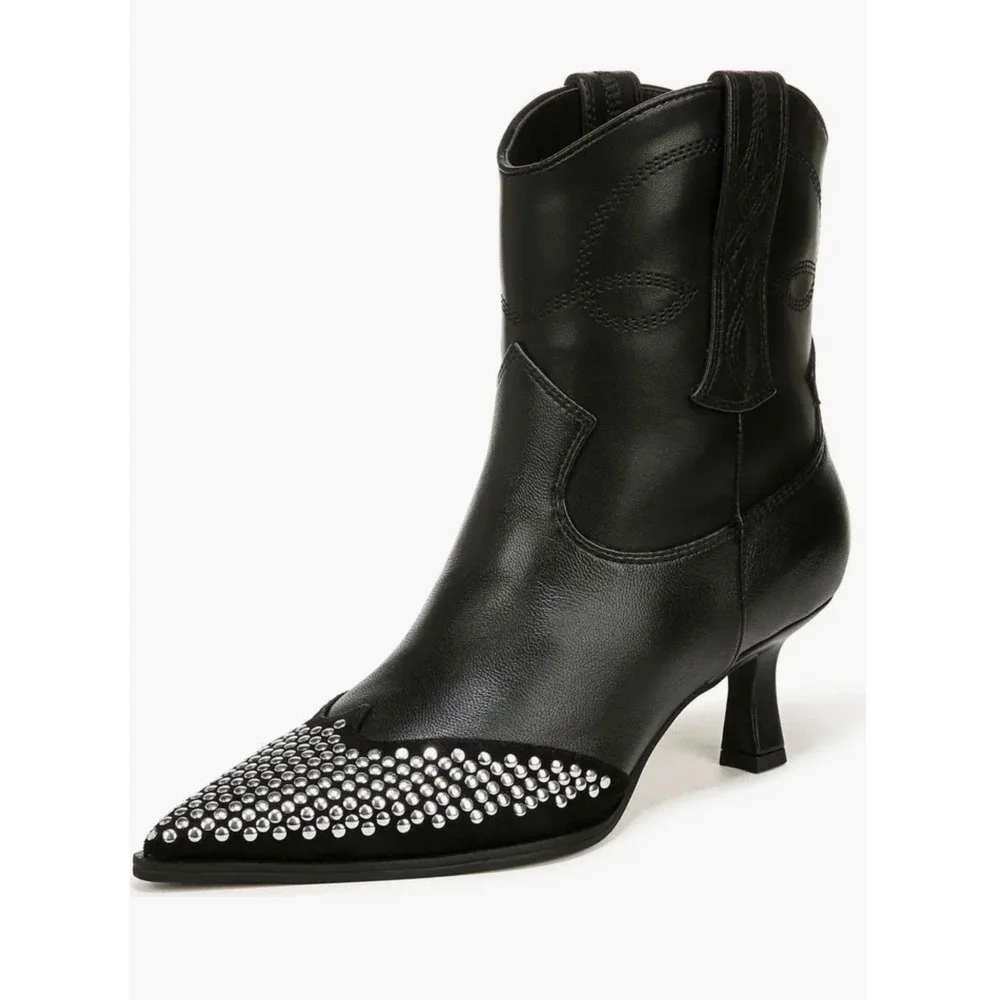 Circus NY by Sam Edelman Studded Ankle Boots‎ Black Leather Pointed Toe Size 6